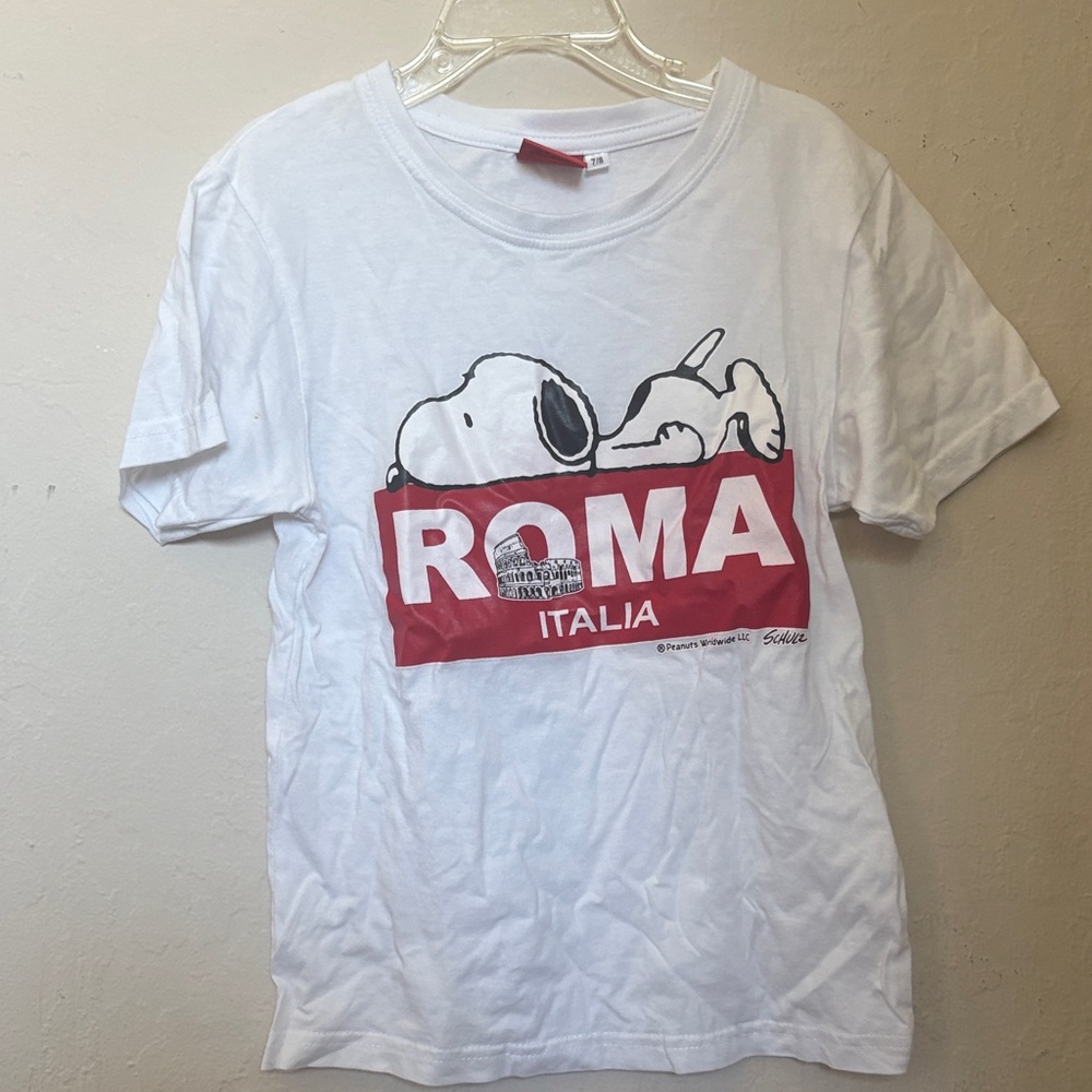 Peanuts White Tee with Red Logo Tag